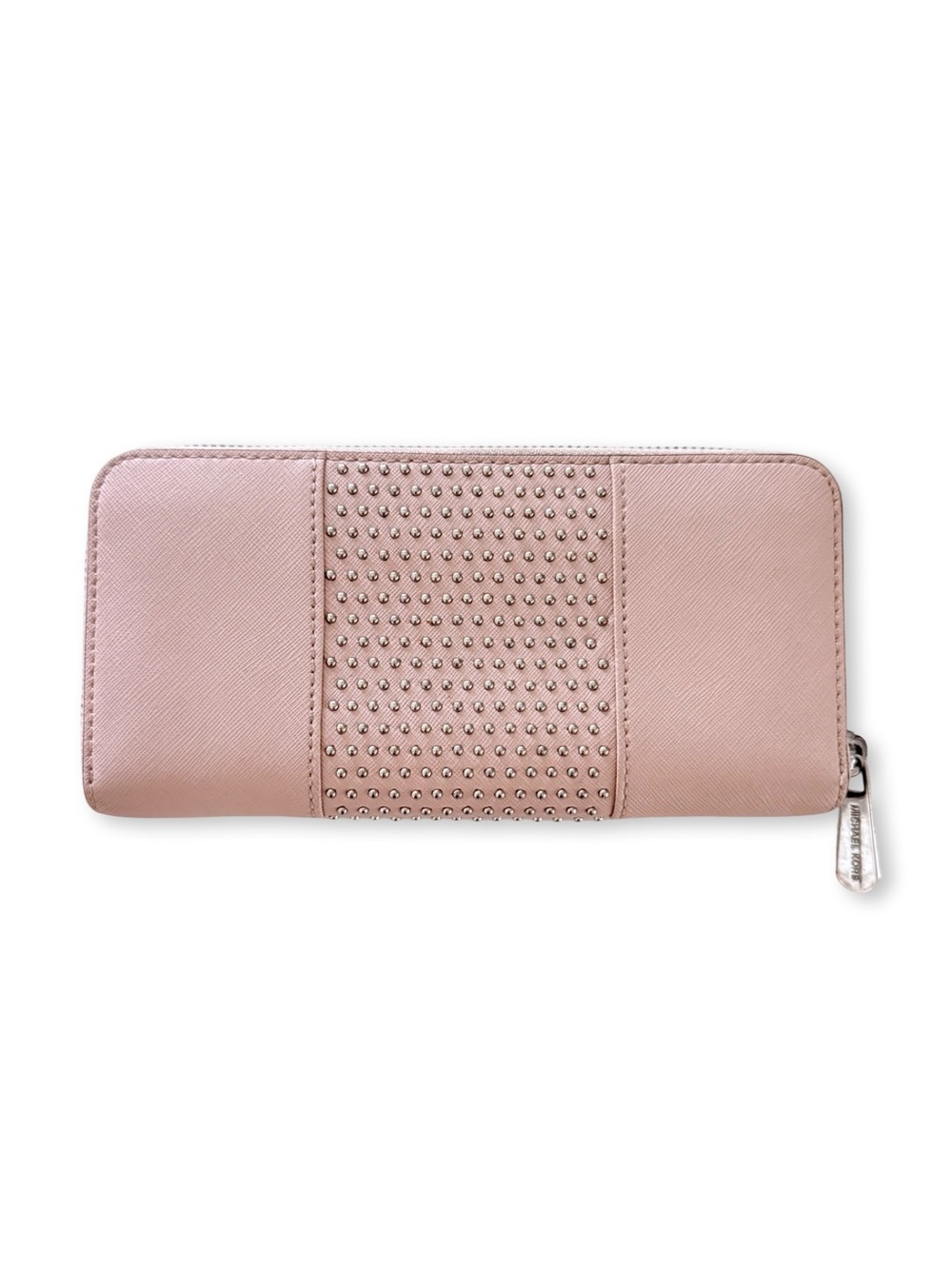 Michael Kors Pink Saffiano Leather Micro Stud Zip Around Continental Wallet - Picture 2 of 7